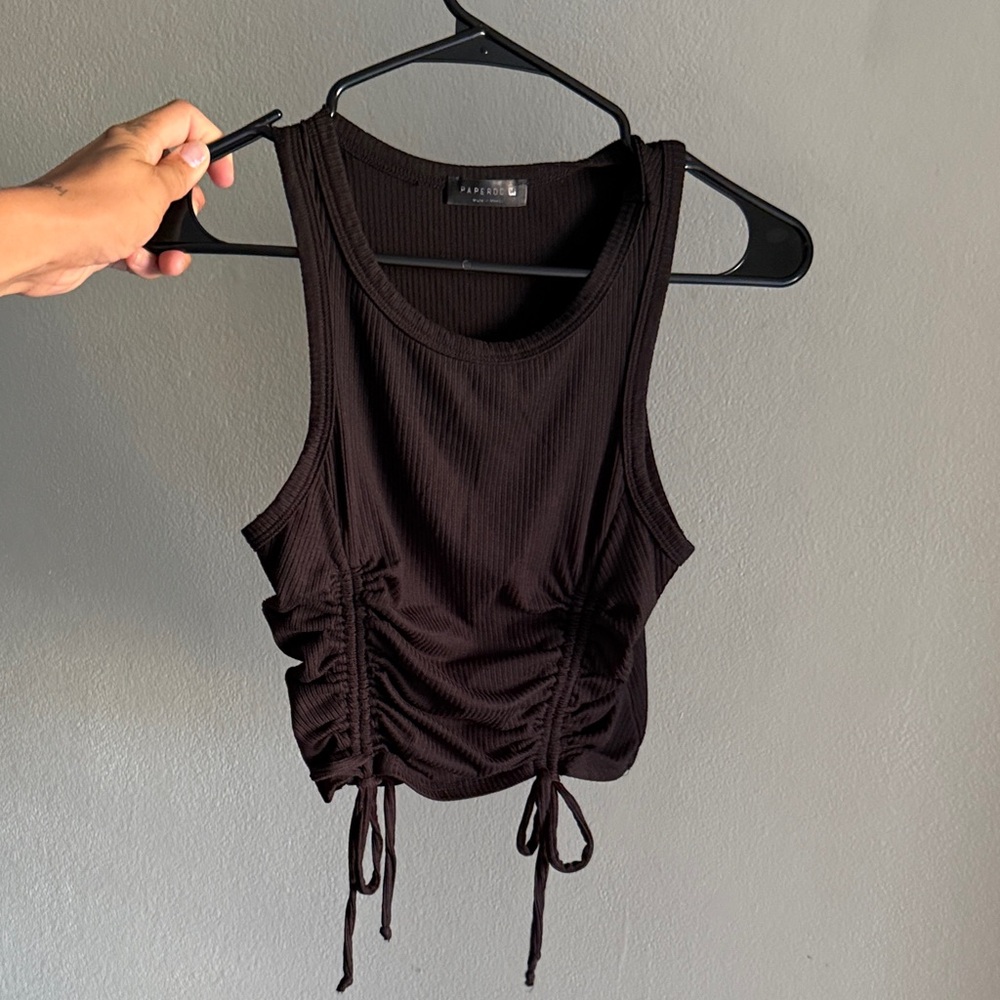 Trendy Black Ruched Tank Top
